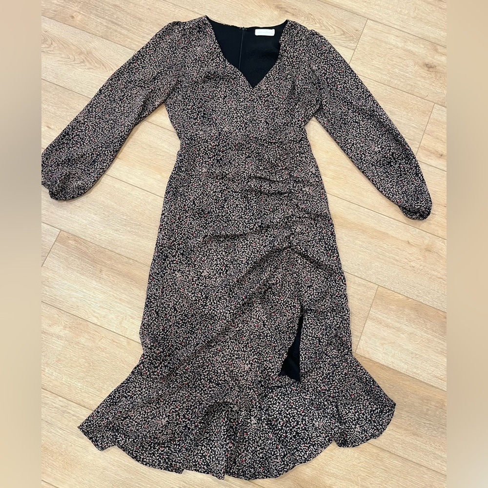 All in Favor Black and Pink Floral Long Sleeve Dress